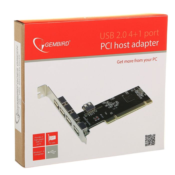 Контроллер USB2.0 Gembird, в PCI, порты: 4 внешний + 1 внутренний
