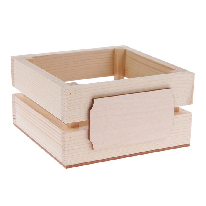 Шкатулка "Ящик с биркой" из массива сосны, 15х15х8 см