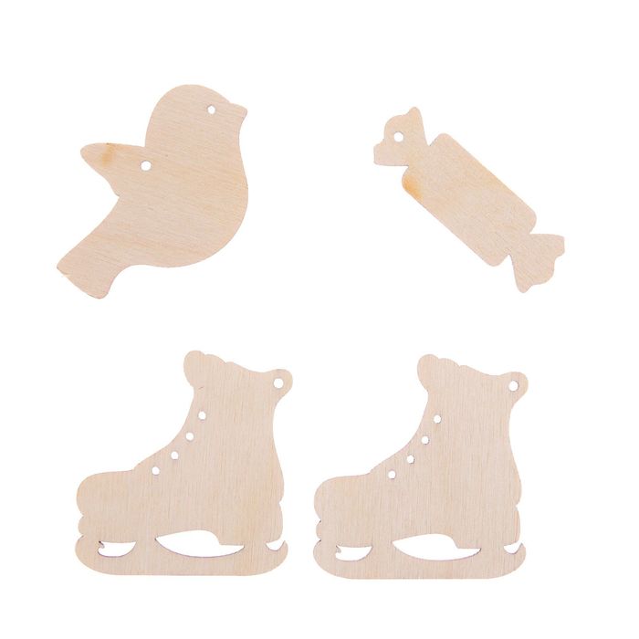 Бирки из фанеры "Новогодние подвески №8" набор 4 шт, по 5 см