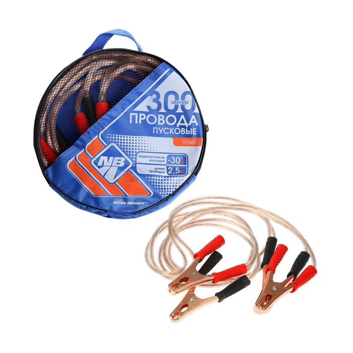 Пусковые провода Nova Bright, 300 А, с прозрачной изоляцией, в сумке, 2.5 м пусковые провода nova bright 200 а морозостойкие в сумке 2 5 м