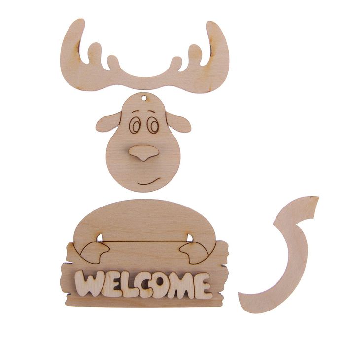 Табличка из фанеры (6 деталей) "Лось Welcome" 10х7,5 см