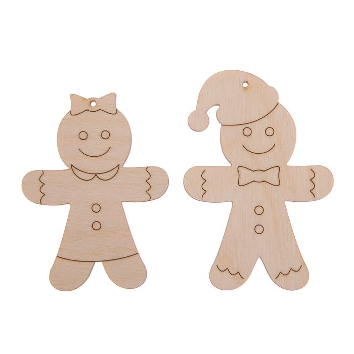 Набор бирок из фанеры "Пряничные человечки" 2 шт  6х8 см  и 6х9 см