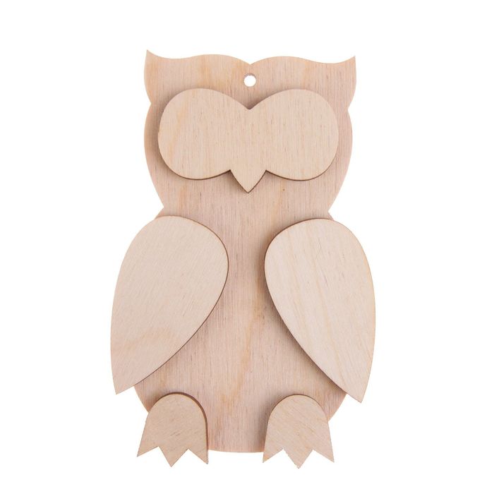 Бирка из фанеры (6 деталей) "Сова сборная подвесная" 14 см