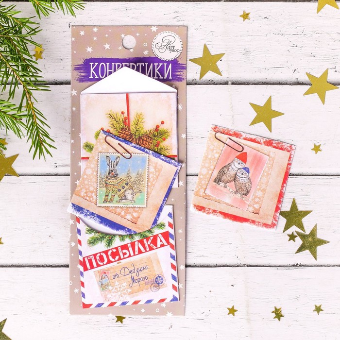 Конверты для скрапбукинга в наборе «Новогодняя посылка», 6 × 15 см