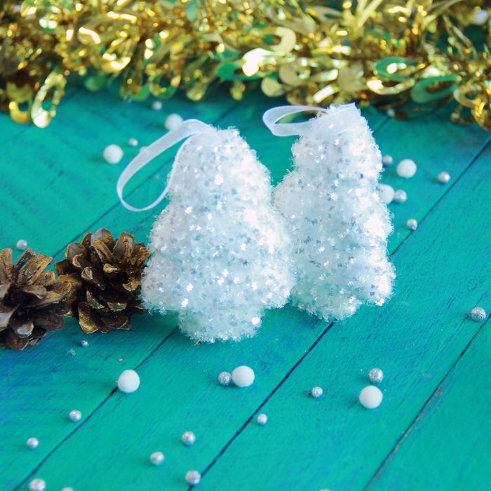 Украшение ёлочное "Ёлки" пушитстые (набор 6 шт) 5*8 см