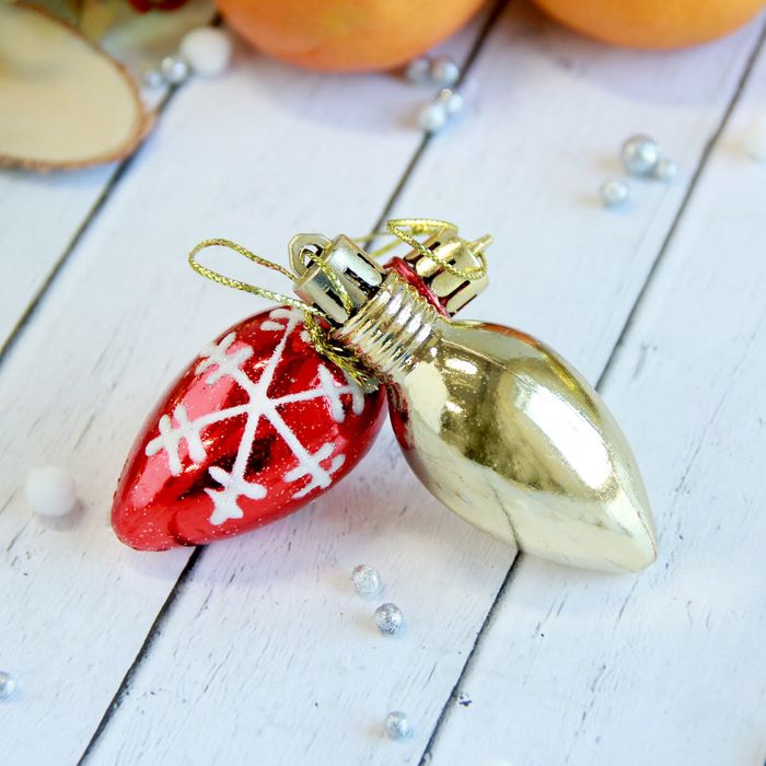 Украшение ёлочное "Лампочка" снежинки (набор 9 шт) 2,5*6 см