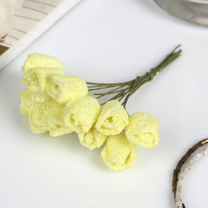 Декор для творчества "Жёлтые розы" блеск (набор-букет 12 цветков) 10 см