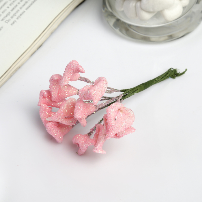 Декор для творчества "Розовые коалы" блеск (набор-букет 12 цветков) 10 см