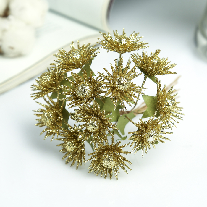 Декор для творчества "Золотые хризантемы" блеск (набор-букет 12 цветков) 10 см