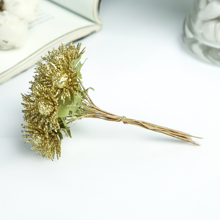 Декор для творчества "Золотые хризантемы" блеск (набор-букет 12 цветков) 10 см