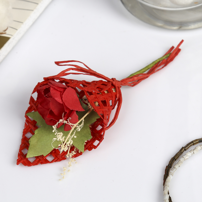 Декор для творчества "Красная роза с колоском" 10 см