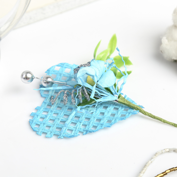 Декор для творчества "Голубая роза с сердцем" 10,5 см