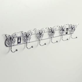 Вешалка настенная Доляна «Бабочки», 6 крючков, 34,5×3×6,5 см, цвет серебро