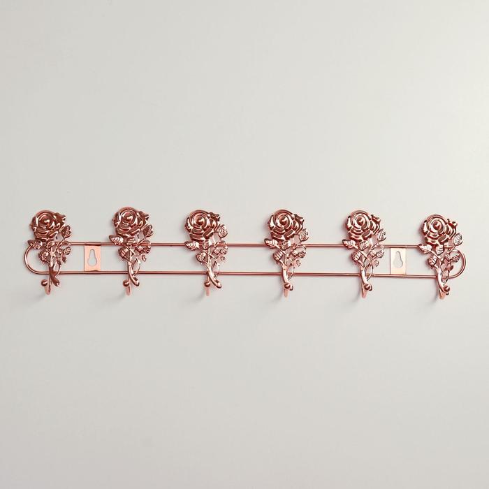 Вешалка на 6 крючков 42х3х9 см "Розы", золото