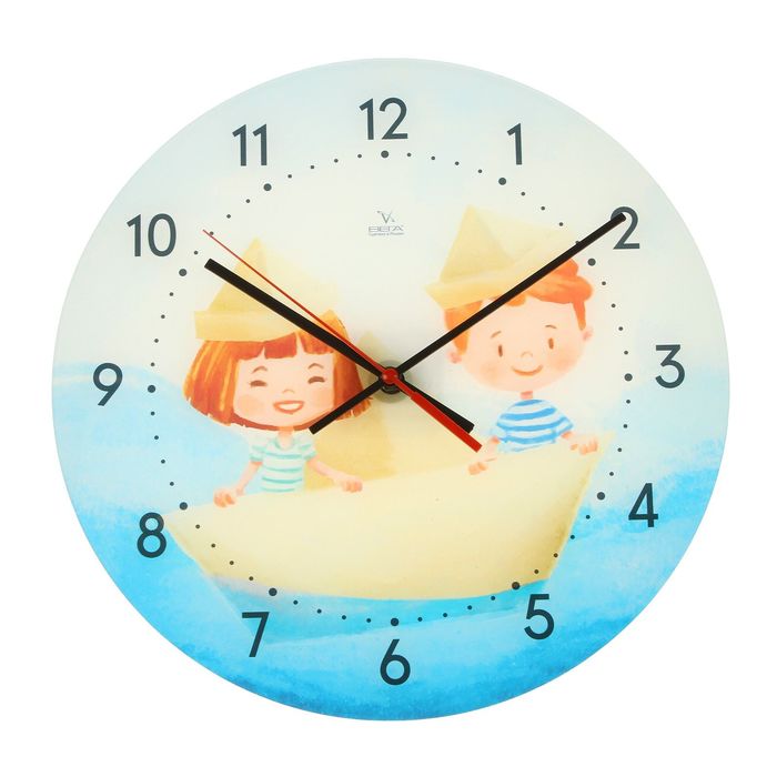 Часы настенные круглые "Бумажный кораблик", детские, 35х35 см