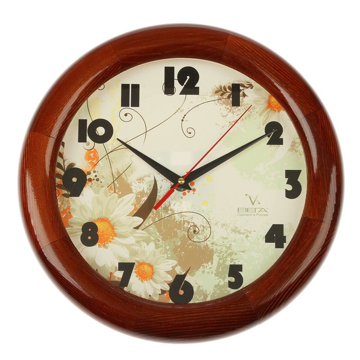 Часы настенные круглые "Ромашки", деревянный обод, 30х30 см