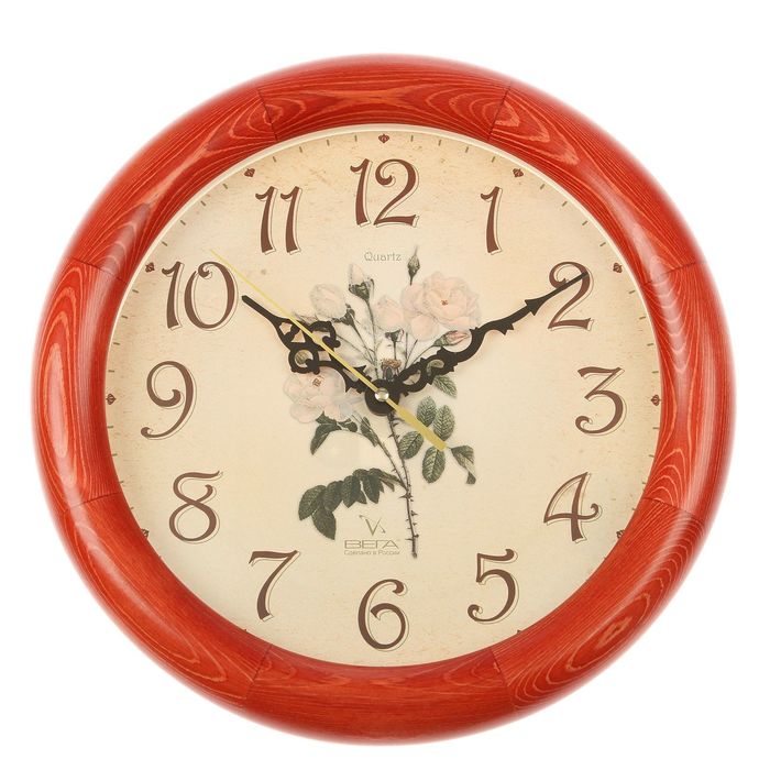 Часы настенные круглые "Роза", деревянный обод, 30х30 см