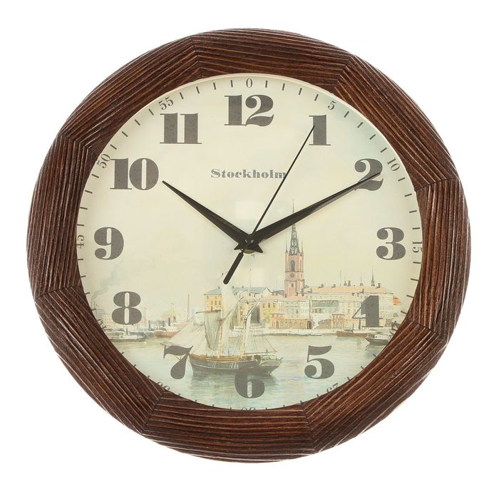 Часы настенные круглые "Город", деревянный обод, 30х30 см