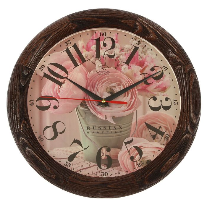 Часы настенные круглые "Розовые розы", деревянный обод, 30х30 см