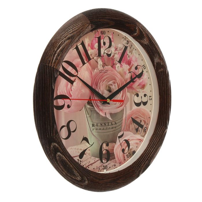 Часы настенные круглые "Розовые розы", деревянный обод, 30х30 см
