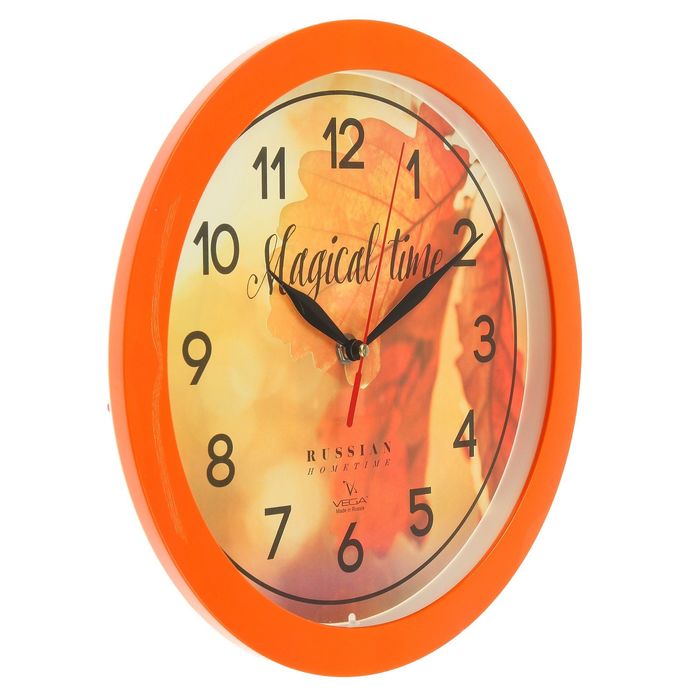 Часы настенные круглые "Осенние листья", оранжевый обод, 28х28 см