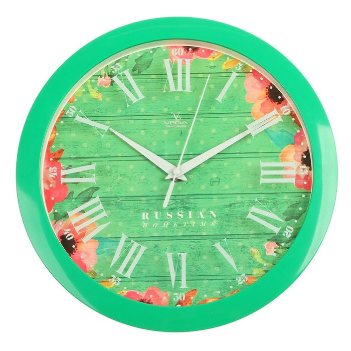 Часы настенные круглые "Яркие краски", зелёный обод, 28х28 см