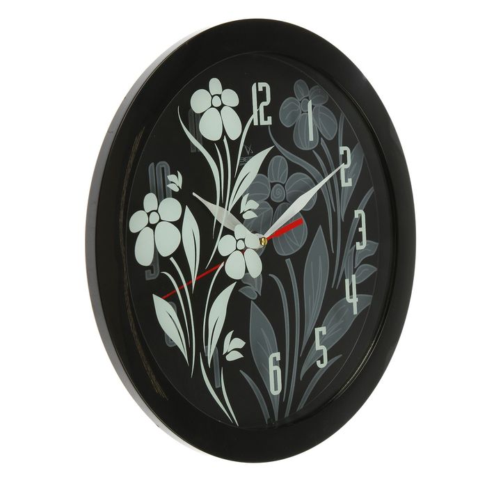 Часы настенные круглые "Цветочный узор", чёрный обод, 28х28 см