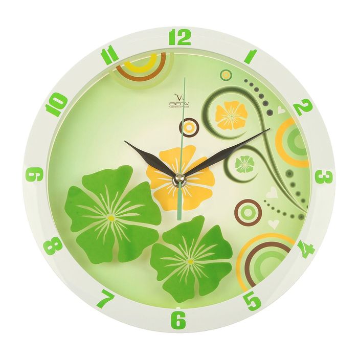 Часы настенные круглые "Цветочный узор", белый обод, 28х28 см