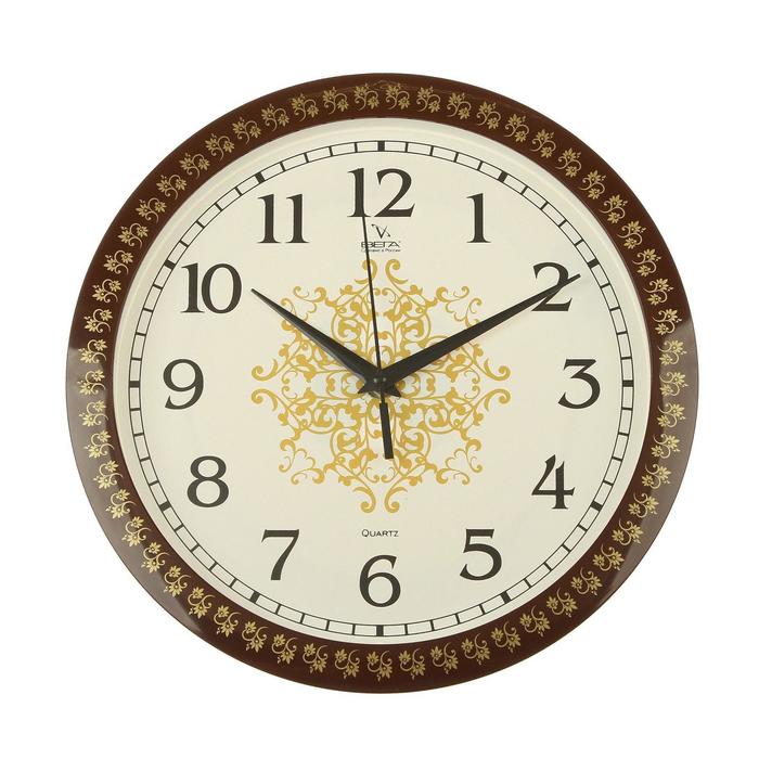 Часы настенные круглые "Классика", коричневый обод, 28х28 см