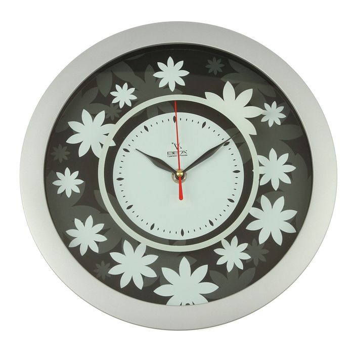 Часы настенные круглые "Цветочный узор", серебристый обод, 28х28 см