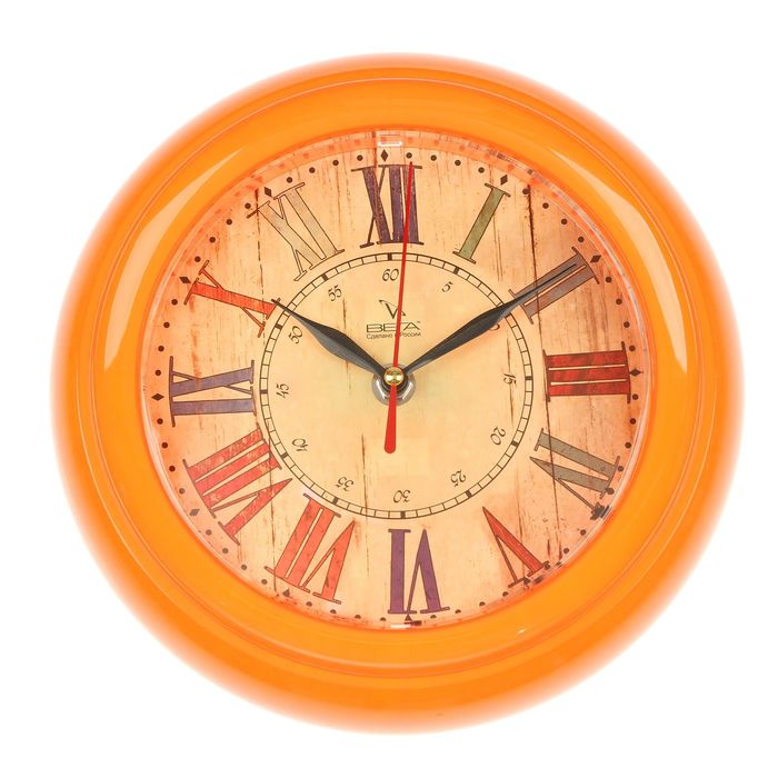 Часы настенные круглые "Ретро", оранжевый обод, 22х22 см