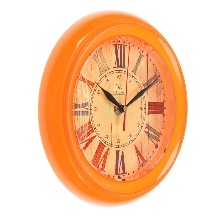 Часы настенные круглые "Ретро", оранжевый обод, 22х22 см