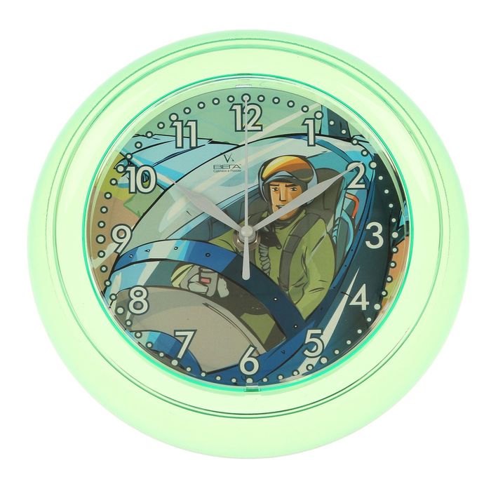 Часы настенные детские "Пилот", зелёный обод, 22х22 см