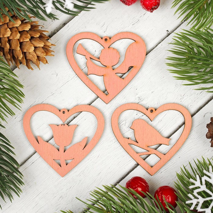 Подвески "Сердечки", цвет розовый 3 шт.