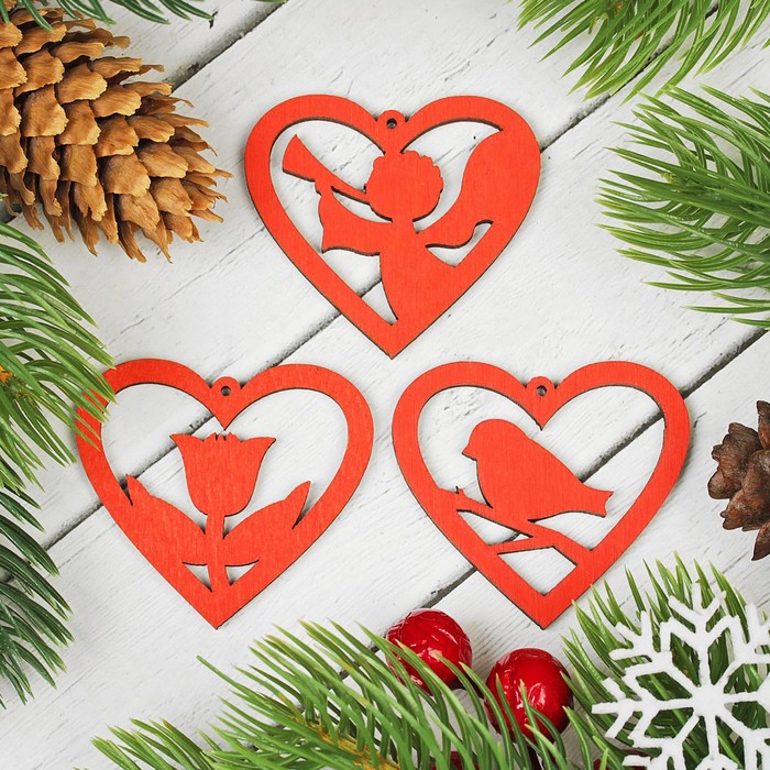 Подвески "Сердечки", цвет красный 3 шт.