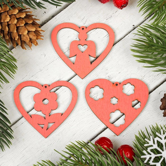 Подвески "Сердце", цвет розовый, 3 шт.