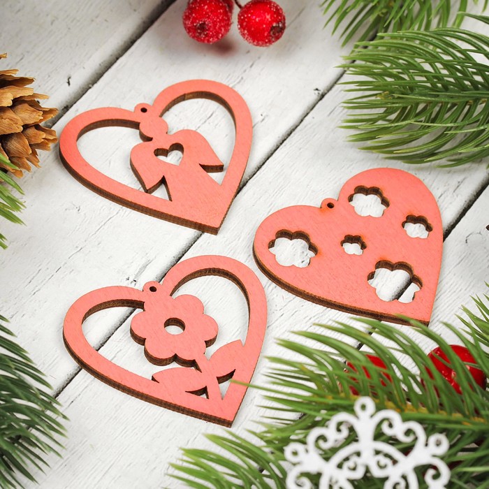 Подвески "Сердце", цвет розовый, 3 шт.