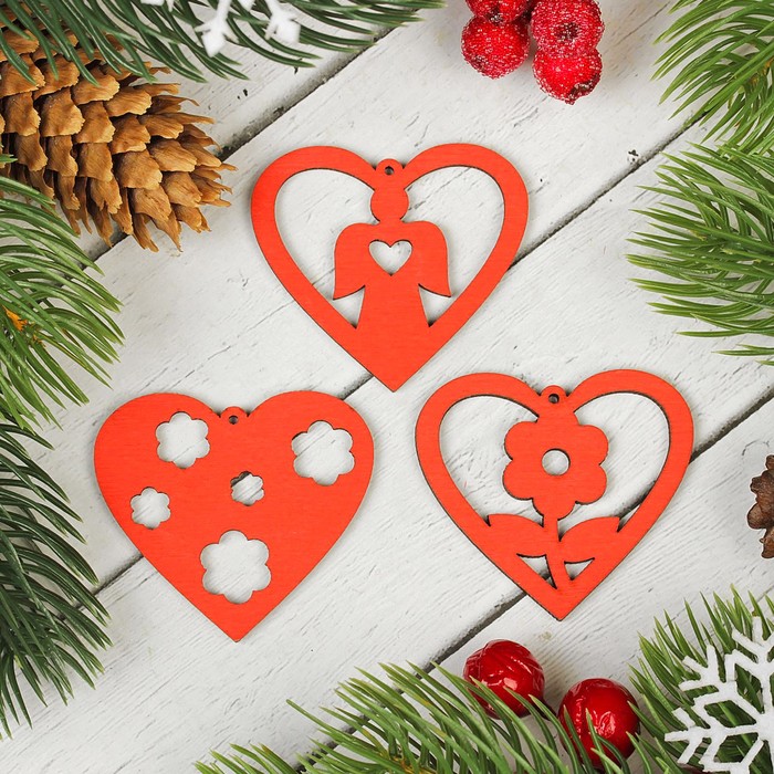 Подвески "Сердце", цвет красный, 3 шт.
