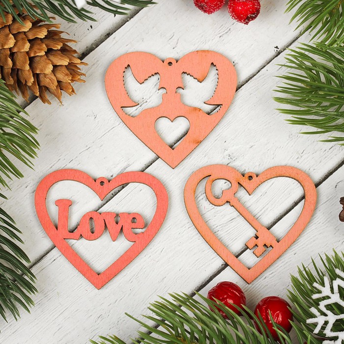 Подвески "Набор сердец", цвет розовый, 3 шт.