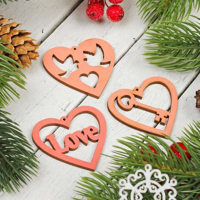 Подвески "Набор сердец", цвет розовый, 3 шт.