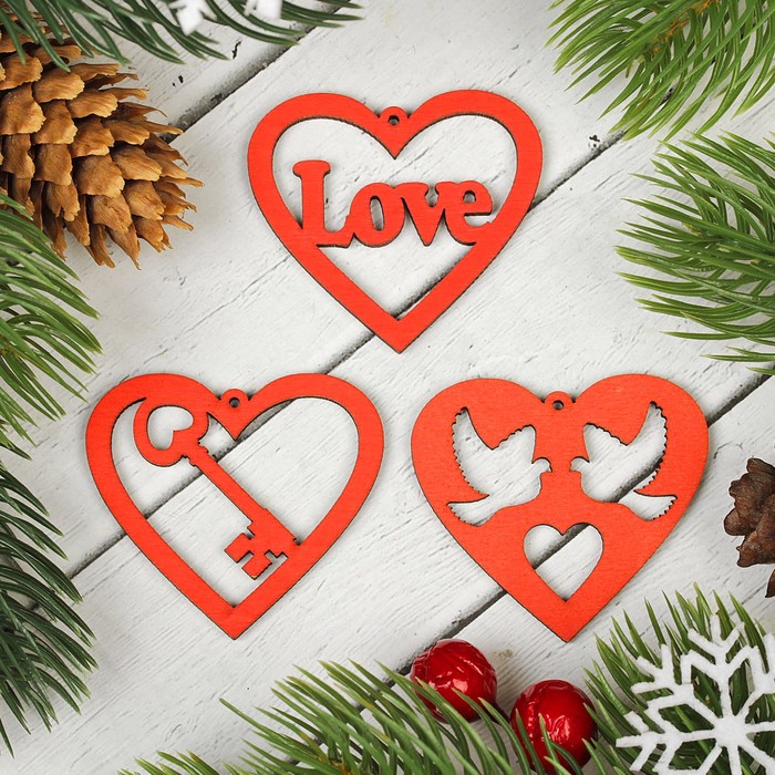 Подвески "Набор сердец", цвет красный, 3 шт.