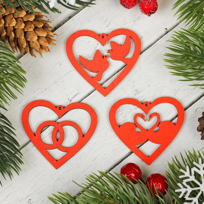 Подвески "Набор сердечек", цвет красный, 3 шт.