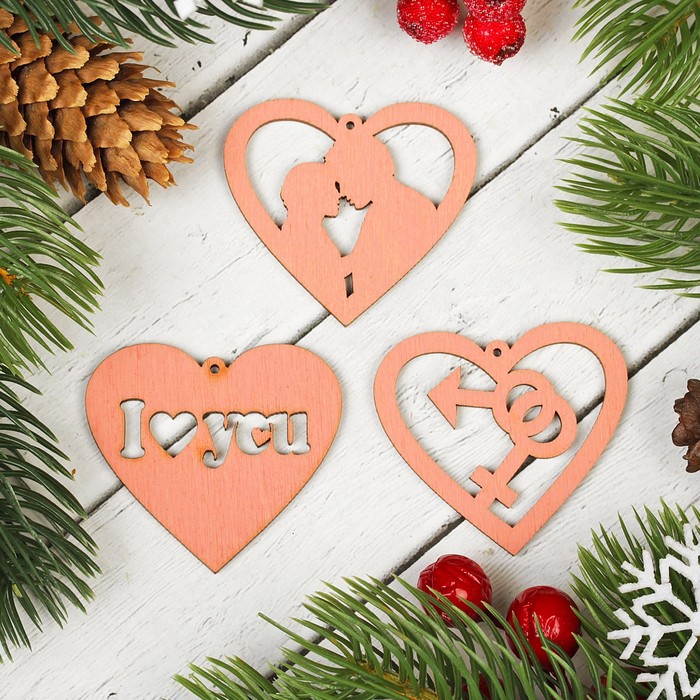 Подвески "Набор сердечек №1", цвет розовый, 3 шт.