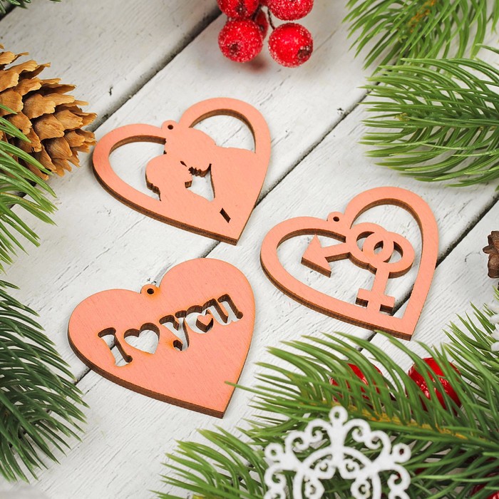 Подвески "Набор сердечек №1", цвет розовый, 3 шт.