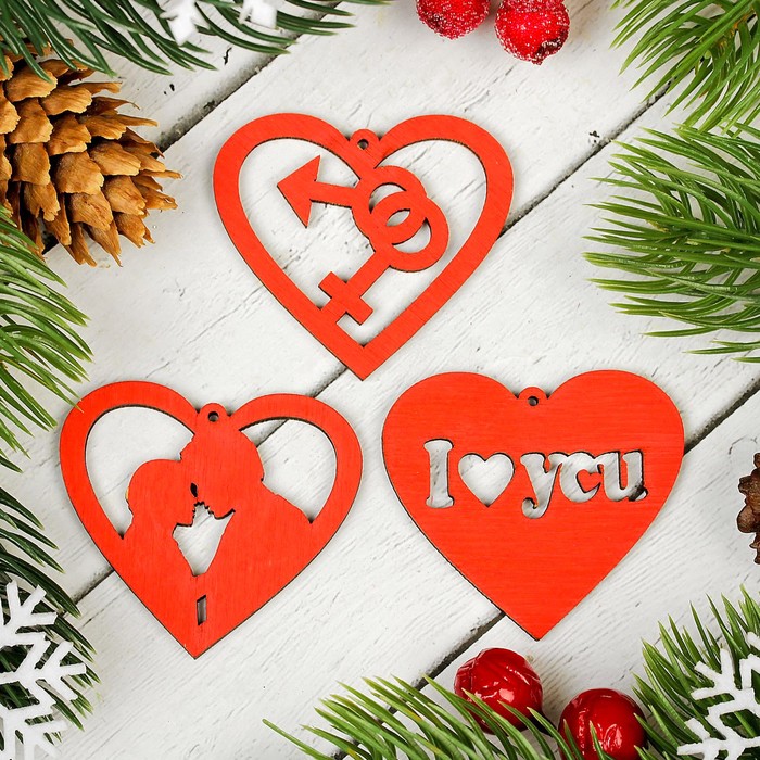 Подвески "Набор сердечек №1", цвет красный, 3 шт.