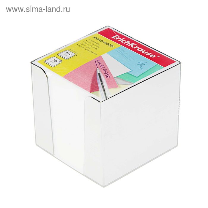Блок бумаги для записей ErichKrause, 9 х 9 х 9 см, в пластиковом боксе, плотность 80 г/м2, белый блок бумаги для записей erichkrause 9 x 9 x 5 см в пластиковом боксе 80 г м2 цветной