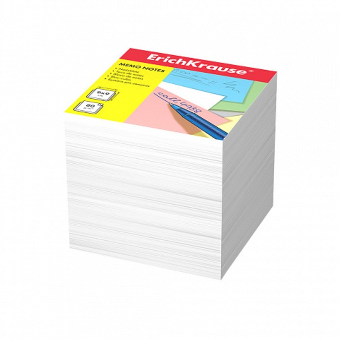 Блок бумаги для записей ErichKrause, 9 x 9 x 9 cм, белизна бумаги 98%, плотность 80 г/м2, люкс, белый блок бумаги для записей erichkrause 9 х 9 х 5 см плотность 80 г м2 люкс белый голубой