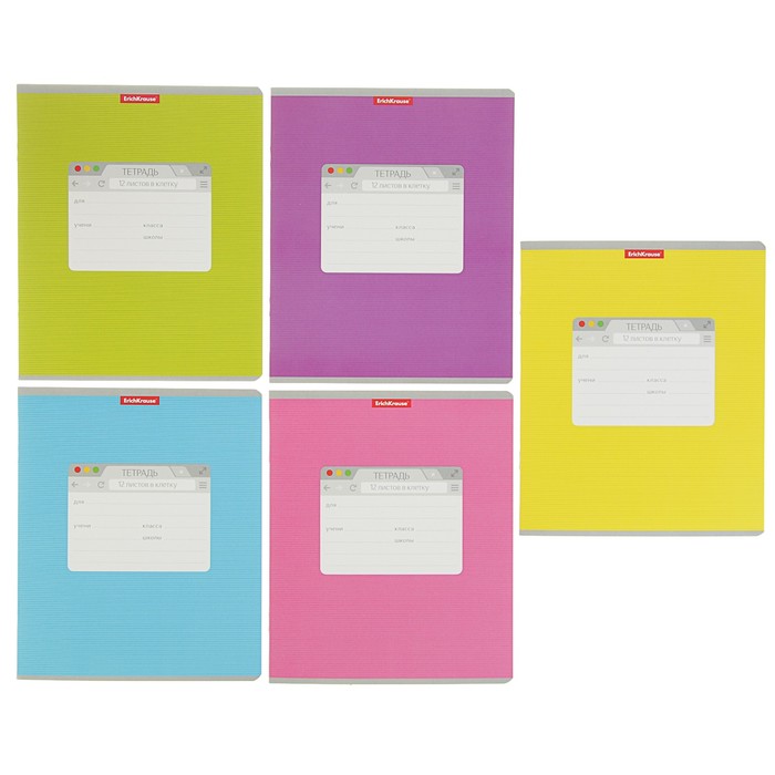 Тетрадь 12 листов клетка "Классика @", картонная обложка, микс