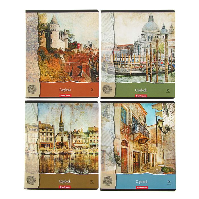 Тетрадь 96 листов клетка "С видом на Замок", картонная обложка, микс