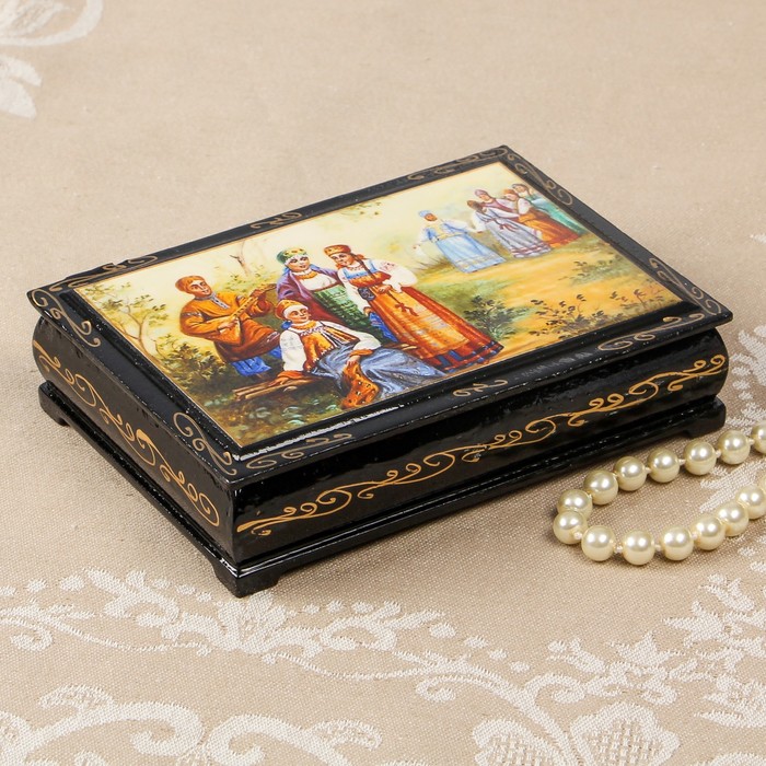 Шкатулка «Деревенские гуляния», 10×14 см, лаковая миниатюра